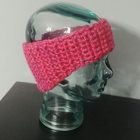 Just in! Handmade Crocheted Contoured Unisex Headband/Earwarmer Pink/Multi - Picture 5 of 8